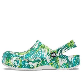 Crocs 4 Baskılı Açık Hava Düz Topuklu Plaj Spor Beyaz Yeşil Sandaletler “Beyaz Yeşil” 206230-1C8