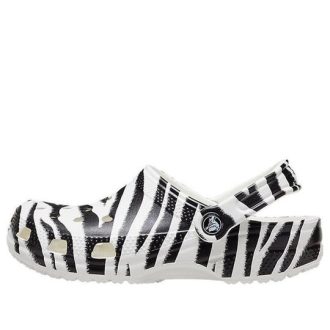Crocs Classic Clog Hayvan Baskılı Plaj Sandaletleri Siyah Beyaz 206676-1DE