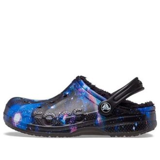 Crocs (GS) Baya Lined Fuzzy-Strap Galaxy Clogs “Siyah Çok Renkli” 207654-0C4