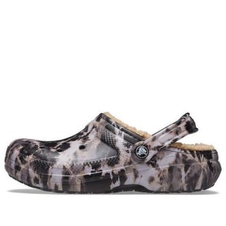Crocs Klasik Çizgili Çamaşır Suyu Boyalı Terlik “Siyah Beyaz Bej” 207299-001