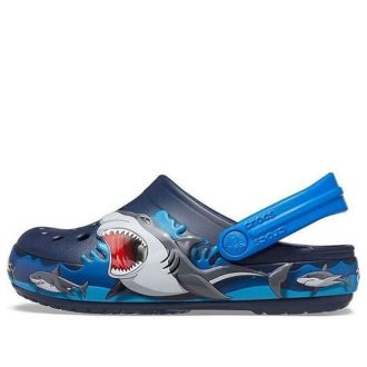 Crocs (PS) Komik Köpekbalığı Desenli Açık Hava Düz Topuklu Spor Derin Mavi Sandaletler 207070-410