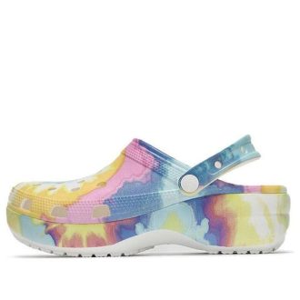 Crocs (WMNS) Klasik Tıkanıklık Bulutları Tie Dye Baskılı Hafif Rahat Spor Sandaletler Pembe Mavi 207151-94S