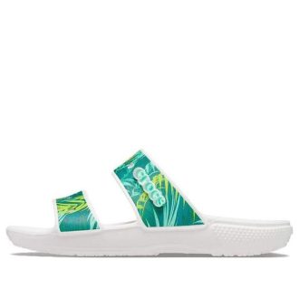 Crocs (WMNS) Klasik Tropikal Açık Hava Düz Topuklu Spor Terlikleri Beyaz Yeşil 207183-94S
